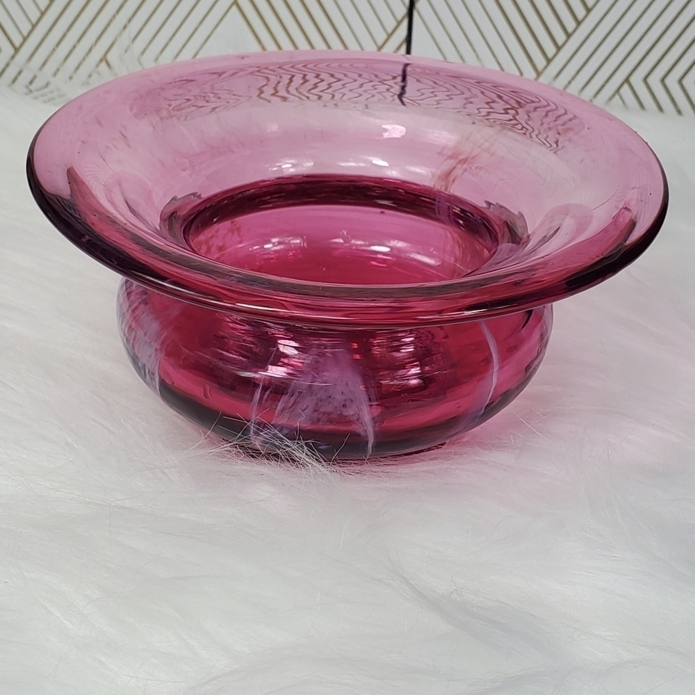 Hand Blown Art Glass Amethyst White Swirl Rose‎ Bowl Vase Marked R.